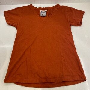 Jungmaven Paige V Neck T Shirt Burnt Orange Sz XS USA Organic Hemp Cotton